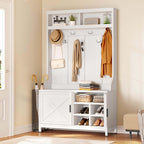 YITAHOME Hall Tree with Shoe Bench for Entryway, 4-in-1 Coat Rack with Bench, Entrance Organizer with Shoe Storage, Hall Tree with Adjustable Shoe Storage and Hanging Hooks, White