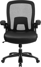 Flash Furniture Big & Tall Swivel Office and Gaming Chair with LeatherSoft Seat, Mesh Office Chair with Flip-Up Armrests and Adjustable Height, Black