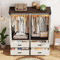 Farmhouse Wardrobe Armoire Closet with 4 Doors and 4 Drawers, 72" Wooden Clothing Storage Cabinet, Freestanding Large Capacity Storage Wardrobe Armoire with Hanging Rod for Bedroom,Antique White