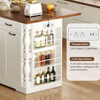 Kitchen Island with Power Outlet & Trash Cabinet, 47.6" Roman Style Rolling Kitchen Island with Drop Leaf Tabletop 11.8", Kitchen Cart with Spice Rack & Drawers & Cabinets Coffee Bar Station