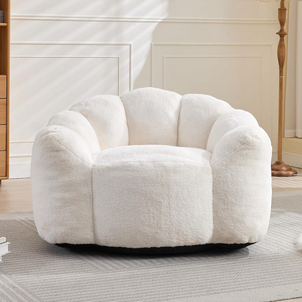 YITAI Large Bean Bag for Adults, Faux Fur Reading Sofa Chair with Petal Backrest,Fluffy Comfy Chair for Bedroom, Living Room, Study, Game 1PC Beige