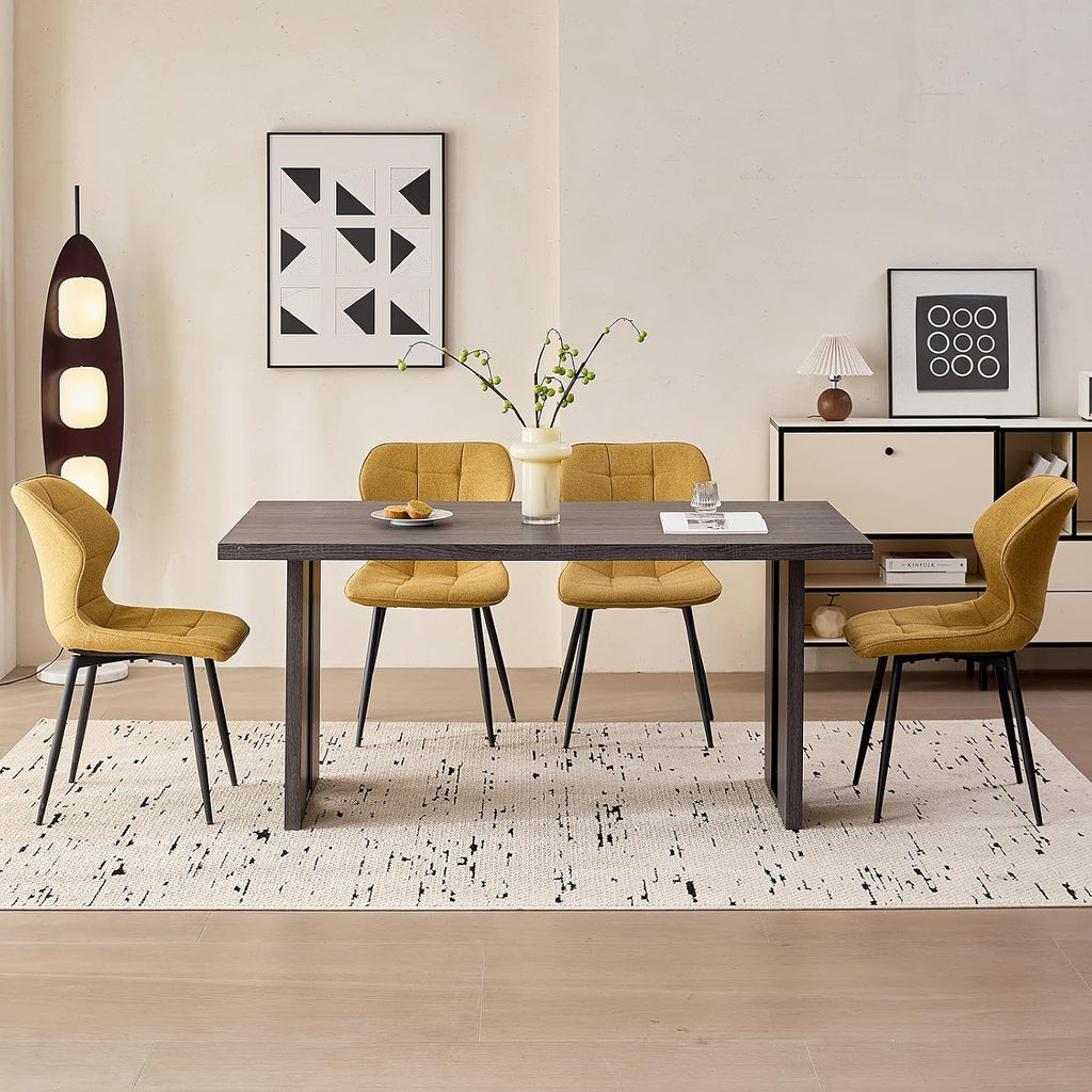 Dining Chairs Set of 4, [Water Resistant Fabric] Modern Upholstered Dining Room Kitchen Chairs with Metal Legs, Yellow (Only Chairs)
