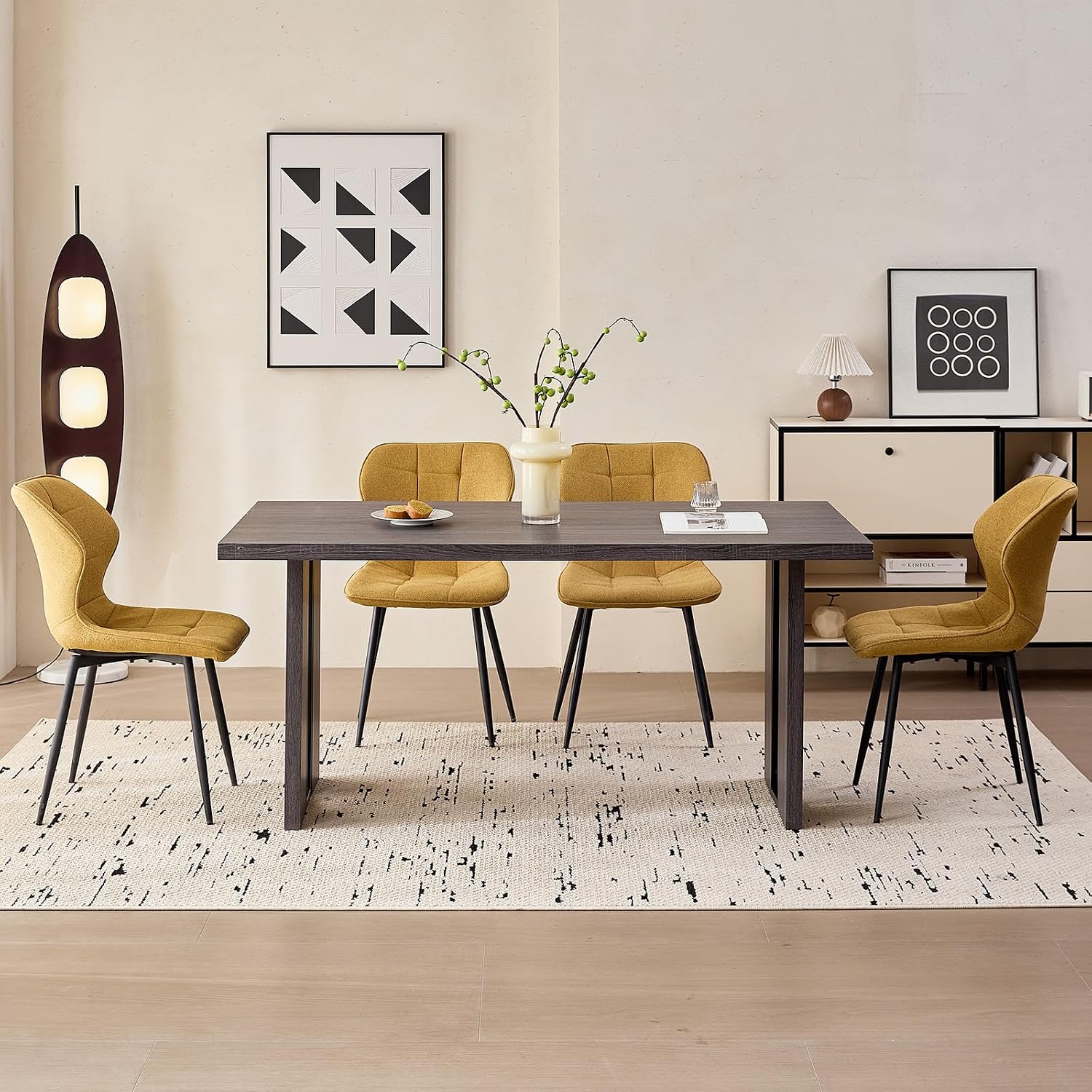 Dining Chairs Set of 4, [Water Resistant Fabric] Modern Upholstered Dining Room Kitchen Chairs with Metal Legs, Yellow (Only Chairs)