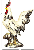 Deco 79 Polystone Rooster Decorative Garden Sculpture Indoor Outdoor Garden Statue, Outdoor Sculpture 10" x 6" x 15", White