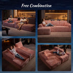 ovios 104" Cloud Boneless Couch with Glitter Fabric, Moudular Sectional Sofa with Deep Seat, No Assembly Required, Modern Minimalist L Shaped Couches with Chaise for Living Room, Pink