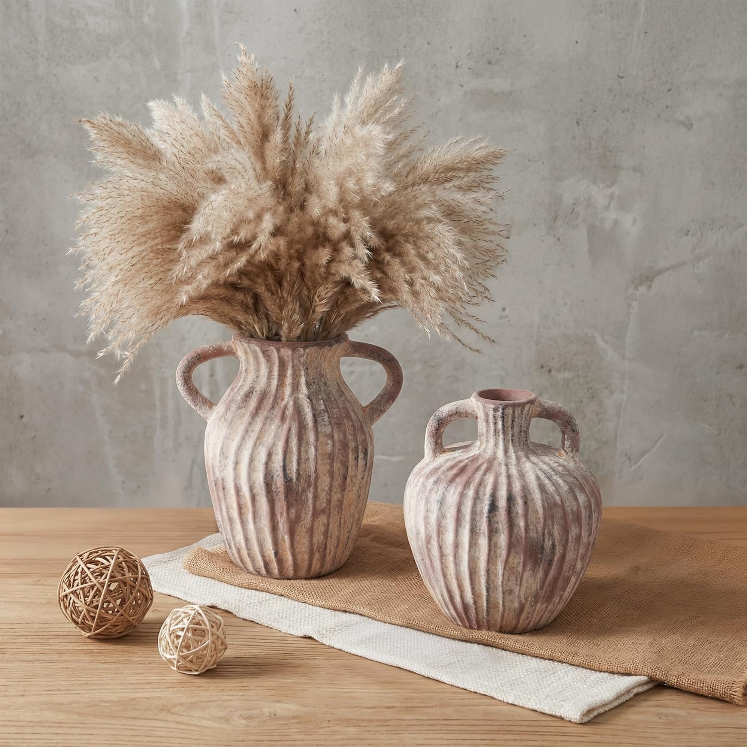 Ceramic Vases Set of 2, Flower Vase Bud Vases Small Vase for Pampas Grass Home Decor Modern Boho Living Room Bathroom Office Coffee Desk Fireplace Centerpieces Gift for Mother, Wife