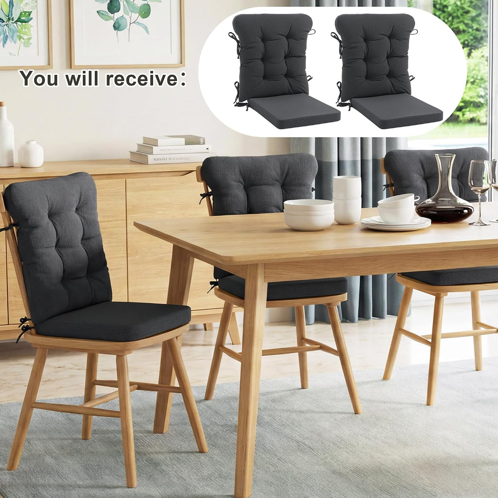 ROYALAY 2 Sets Cushions for Kitchen Chairs, Dining Chair Back Cushion with Straps, Dining Room Seat Pad & Back Pad with Removable Cover, Grey