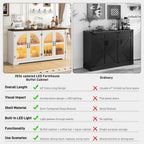 63 Inch Sideboard Buffet Cabinet,Modern Arched Buffet with Led Lights and Glass Doors,Kitchen Buffet Cabinet with Storage Large Curved Cabinets w/Adjustable Shelves for Living Room,Kitchen,White