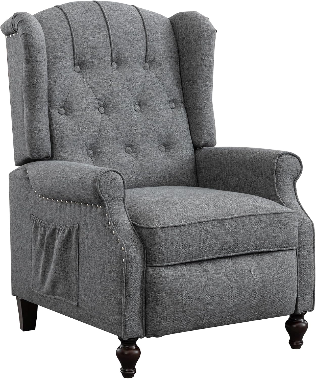 Pushback Recliner Chair Set of 2, Linen Tufted Armchairs with Massage & Heat, Mid-Century Modern Wingback Accent Chairs for Living Room, Small Space (Light Grey, 2PC)