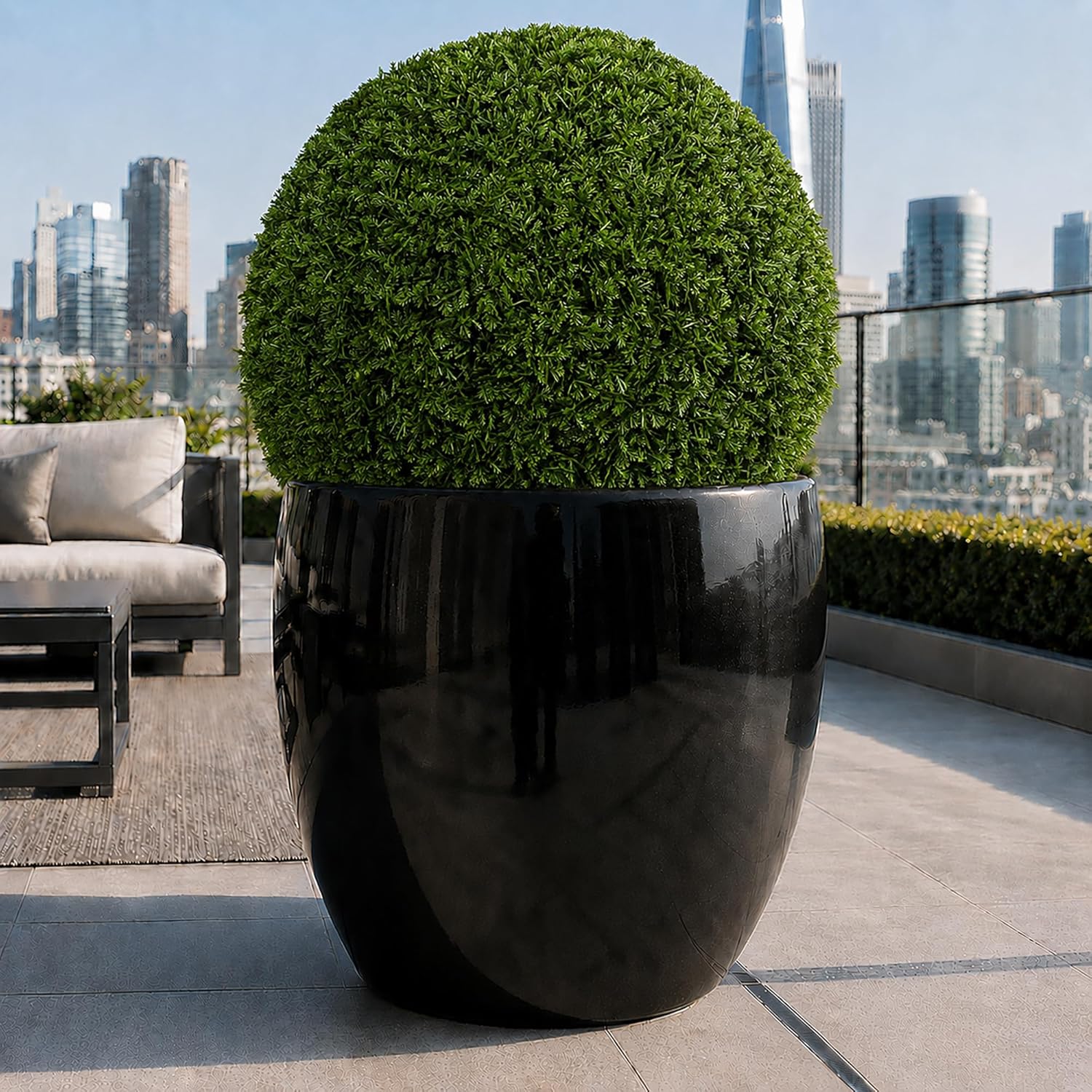 3rd Street Inn Large Cypress Topiary Ball - Artificial Plant Set - Indoor/Outdoor Wedding Party Decor - Faux Foliage Garden Sphere - Tree and Bush Substitute (15", 2 Pack)