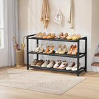 Gewudraw 3 Tier Expandable Shoe Rack, Adjustable Heavy Duty Metal Shoe Organizer for Closet, Shoe Storage for Entryway, Garage, Bedroom, Door Entrance, Black