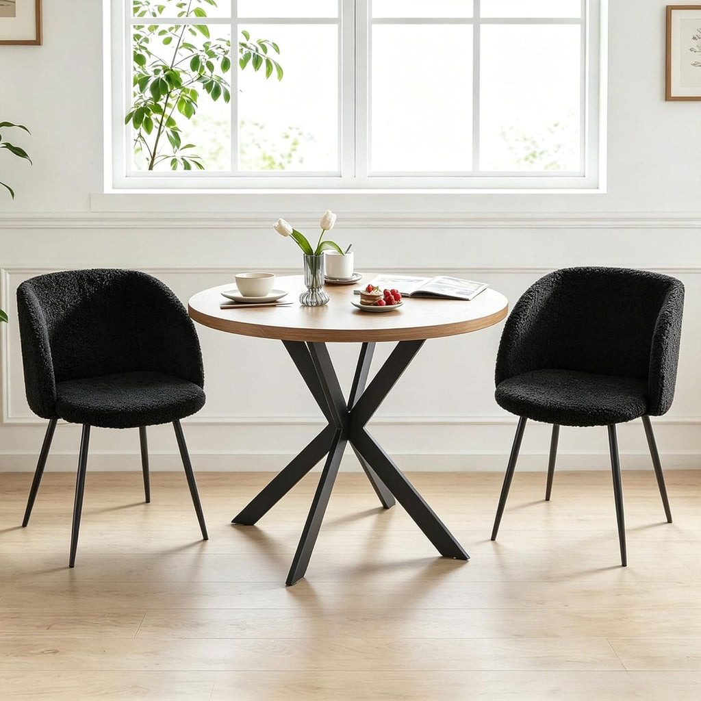 Homedot Dining Table Set for 2 with Black Dining Chairs, 3-Piece Compact Kitchen Table Set for Small Spaces, Rustic Brown Round Table Wooden with Upholstered Dining Side Chairs for Living Room