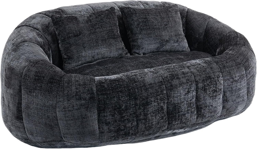 QQU Giant Bean Bag Chairs for Adult and Kids with 2 Pillows, 2-Seat Bean Bag Sofa with Armrest and Back, Chenille Loveseat Filling high -Density Foam, Large Lazy Sofa for Living Room, Bedroom,Black