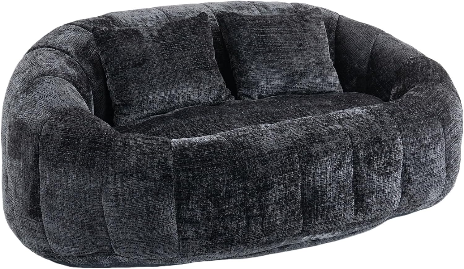 QQU Giant Bean Bag Chairs for Adult and Kids with 2 Pillows, 2-Seat Bean Bag Sofa with Armrest and Back, Chenille Loveseat Filling high -Density Foam, Large Lazy Sofa for Living Room, Bedroom,Black