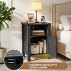 Miereirl Rattan Nightstand Set of 2 with Cabinet, Boho Farmhouse, Dark Gray | Hand-Woven Rattan Door, Open Shelf & Cord Hole, Magnetic Close, Quiet Hinge, Bedroom End Table, Easy Assembly