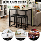 Giantex Dining Table Set for 2, Counter Height Bar Table with Faux Marble Pattern Tabletop, 2 Padded Bar Stools, Footrests, Metal Frame, Dinette Set for Kitchen Small Space Breakfast Nook Pub, Brown
