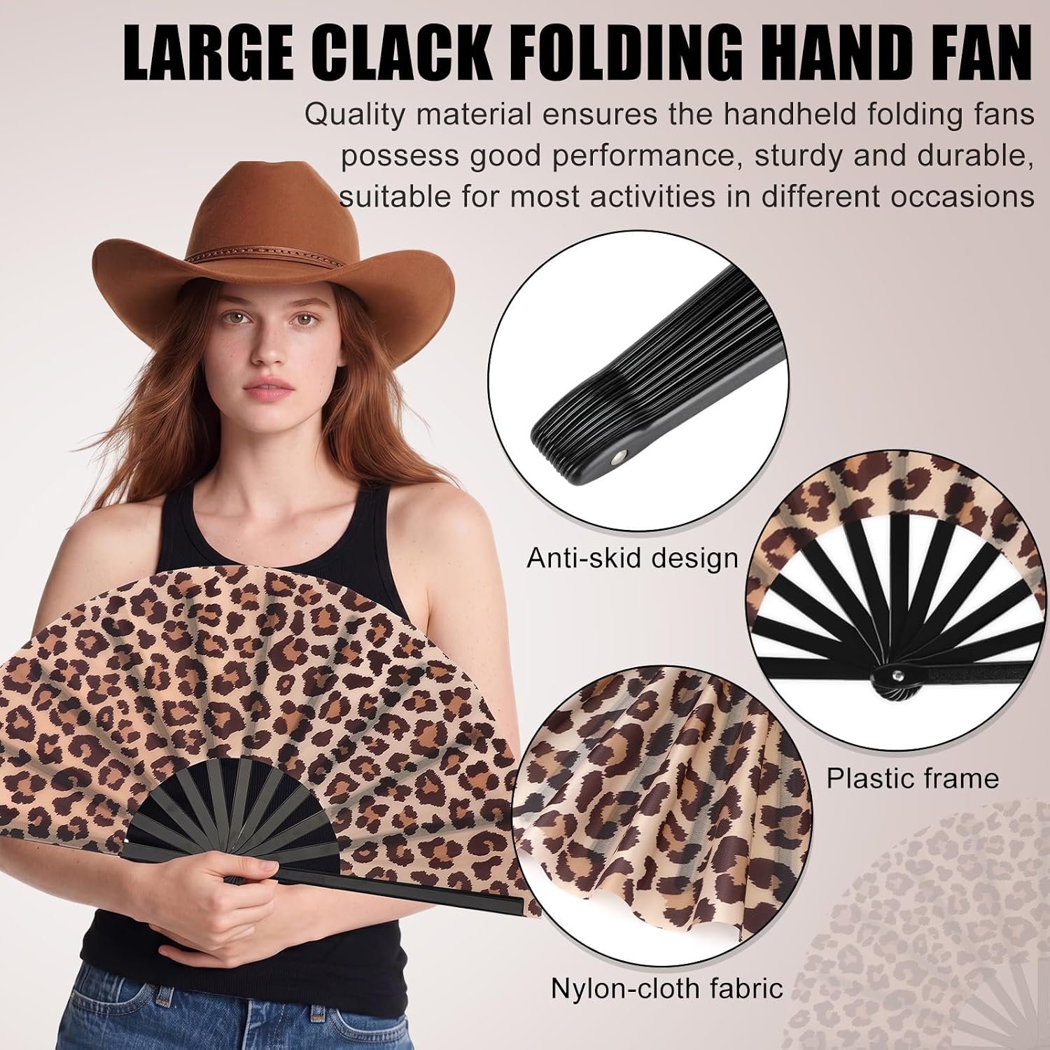 Blulu Large Folding Fans for Line Dancing 13 Inch Dance Rave Clack Fans for Line Dancing for Women Men(Leopard,12 Pcs)