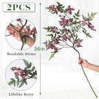 Juxdp 36" Artificial Nandina Berry Stem for Vase - 2 Pcs Realistic Faux Berry Spray, Fake Plant Branches with Stems for DIY Bouquet, Shower, Mantel, Home Decor (Dusty Plum)