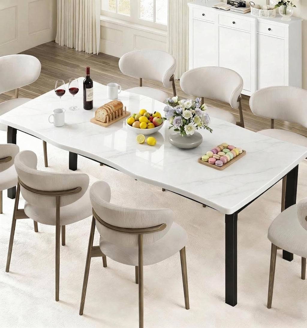 IDEALHOUSE Dining Room Table for 6-8 People, 71”Dining Table, Kitchen Table with Iron Legs and Irregular Desktop, Quick Assembly, 300Lbs Capacity, for Kitchen, Living Room, Marble(Only Table)