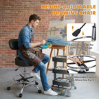 Height Adjustable Drafting Stool with Backrest, Tall Office Faux Leather Chair with Footrest Ring, Heavy Duty Rolling Swivel Stool 250lbs Capacity for Standing Desk, Salon, Bar, Studio Black