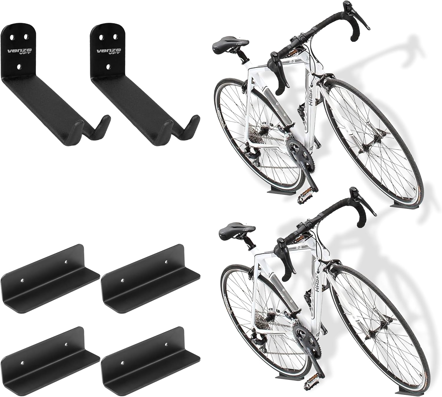 Venzo Bike Bicycle Cycling Pedal Wall Mount Indoor Storage Hanger Stand - Hook Rack Holder - with Tire Brackets - Great for Garage and Shed (2)
