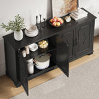 ONBRILL 63 Inch Buffet Cabinet with Storage, Large Sideboard Cabinet with 4 Carved Doors, Modern Credenza Storage Cabinets w/Adjustable Shelves for Kitchen, Living Room, Black