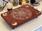 Altar Table, Meditation Table, Small Altar Table, Wooden Witch Altar, Wiccan Alter Table, Buddhist Shrine, Engraved Wheel of The Year on Table Top, 12 × 8 inches