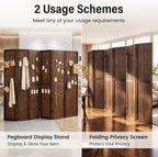 6 Panel Pegboard Room Divider, 5.6 Ft Folding Privacy Screen, Freestanding Wooden Display Board Organizer for Craft Show, Jewelry Display, Bedroom, Office, Brown