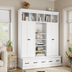 JIVOIT Modern Hall Tree with Bench and 5 Storage Cubbies, 5 Drawers | 78.7''H Hall Tree, Entryway Storage Organizer Cabinet, Adjustable Shelves, 4 Doors, Hallway, Entryway, Living Room