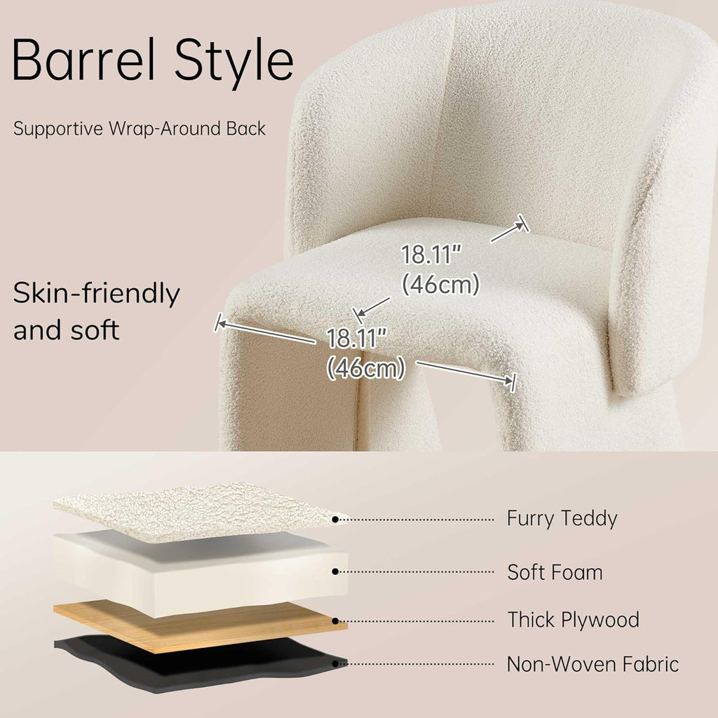 NORDICANA Barrel Dining Room Chairs with Arms, Faux Fur Accent Chairs Set of 2, for Kitchen, Living Room, Upholstered Armchairs, Off-White