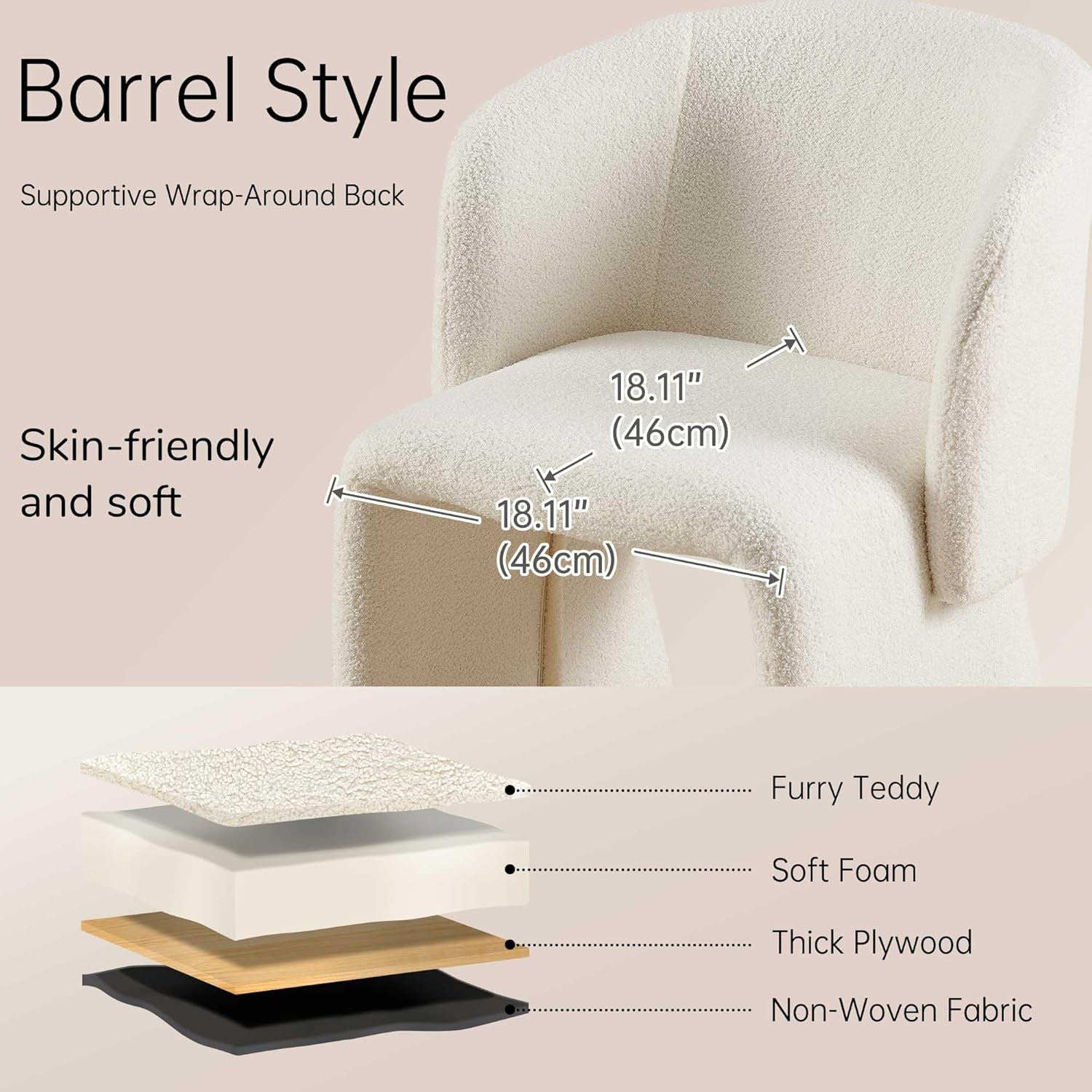 NORDICANA Barrel Dining Room Chairs with Arms, Faux Fur Accent Chairs Set of 2, for Kitchen, Living Room, Upholstered Armchairs, Off-White