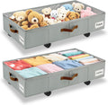 Under Bed Storage with Wheels,Underbed Storage with Sturdy Sidewalls/Bottom, Clear Cover, Label and PU Handle, Rolling Under Bed Drawers for Clothes, Shoes, 5.5 Inch Height,Grey, 2 Pack