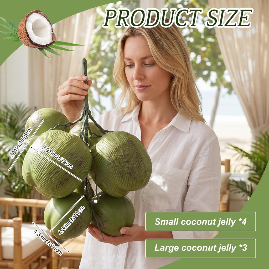 Novabright Fake Coconut, 1 Bunch Artificial Coconuts for Decoration, Lifelike Tropical Fake Green Coconuts Prop Artificial Fruit for Home Decoration Display Photo Prop (Seven Coconut)