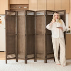 Privacy Screen Room Divider Panel - 67 Inch Tall Natural Wood Folding Partition Room Dividers, No-Assembly Required, Enhance Privacy and Aesthetic Appeal, Ideal for Home or Office Brown 6 Panel