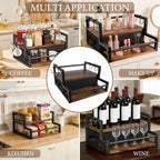 2-Tier Coffee Syrup Organizer Rack, Holds 12 Bottles Syrup Rack with Coffee Capsules Storage Drawer, Kitchen Countertop Organizer for Coffee Bar Station, Home, Wine Rack