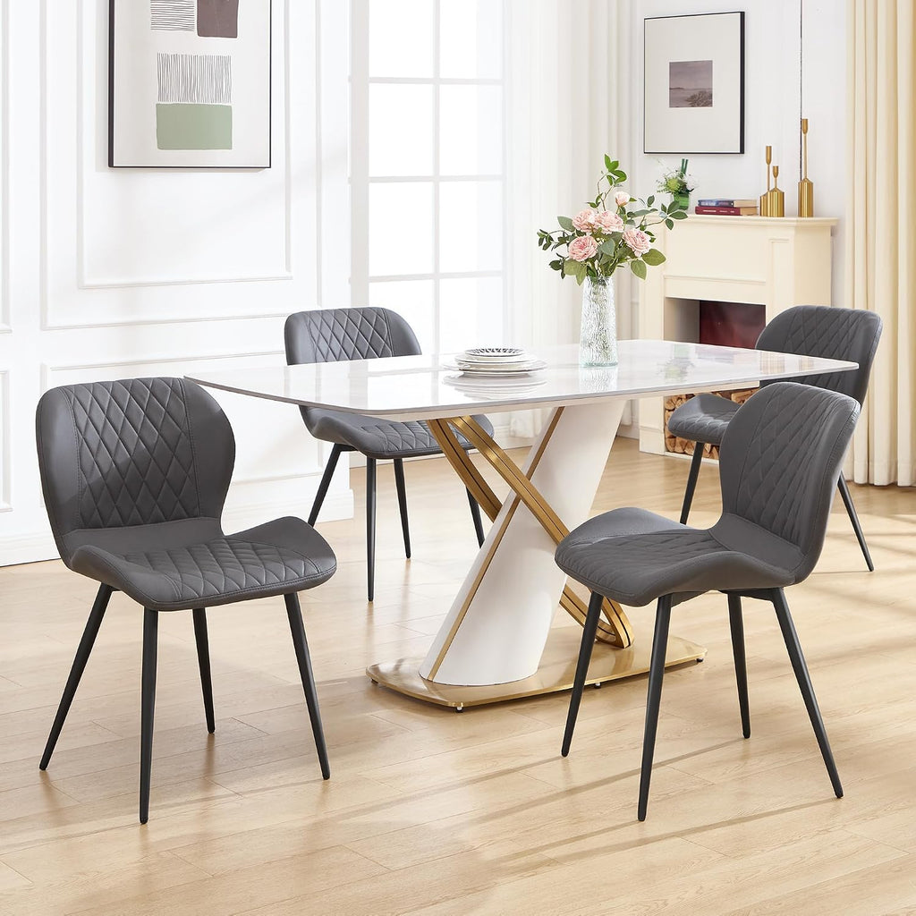 Dining Chairs Set of 4, Comfy Modern Dining Chairs with Thick Cushions, Upholstered Fabric Kitchen Side Chairs with Adjustable Metal Legs for Dining Room (Dark Grey)