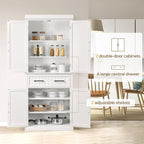 Yaheetech Kitchen Pantry Storage Cabinet with 4 Doors and 2 Adjustable Shelves, 72.5" Freestanding Tall Cupboard Cabinet with Drawer for Dining/Living Room, White