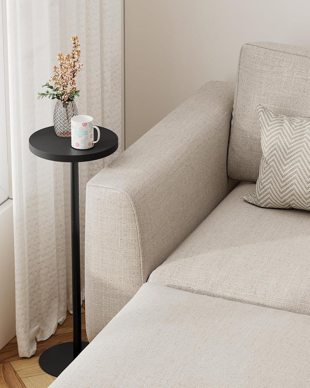 TUTOTAK Tall Round Side Table, Small End Table, Beside Table, Drink Table, Pedestal Side Table, livingroom, Black TB01BK065