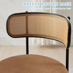 Rattan Dining Chairs Set of 2, Mid Century Modern Dining Chairs with Cane Back and Boucle Upholstered Seat, Farmhouse Kitchen Chairs for Dining Room and Living Room, Brown