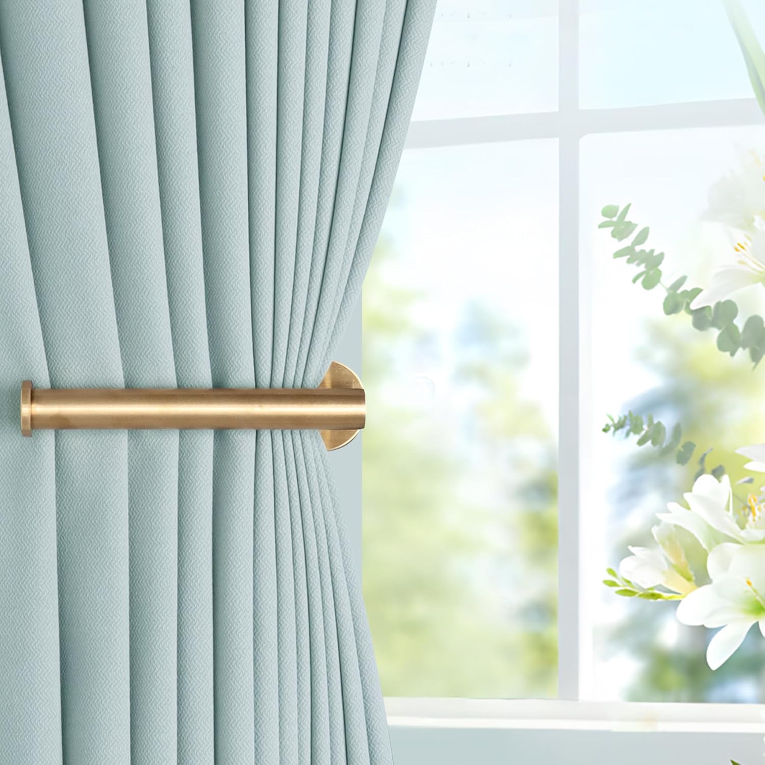 Groleca 2 Pack Adhesive Curtain Holdbacks Curtain Tie Backs Curtain Holdbacks No Drill Curtain Pull Backs Adhesive Curtain Hooks Curtain Holders for Drapes (2, Gold)