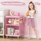 SYKIARIOL Kids Nightstand for Girls, 3-Tier Storage Shelf, Pink | Metal Bedside Table with 4 Hooks & Hanging Basket, Toddler Night Stand for Bedroom