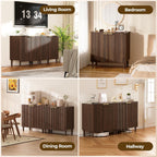 Sideboard Buffet Storage Cabinet - Wood Cabinets with Adjustable Shelves Fluted Doors, Anti-Tip Console Table for Kitchen Dining Living Room or Entryway Hallway, Easy Assembly, Walnut