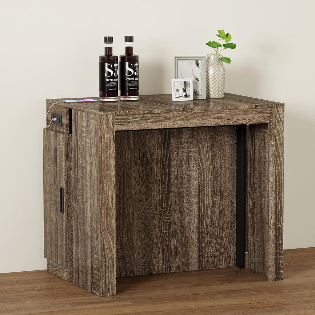 Extendable Dining Table with Storage, Transformer Extra Console Table for 1-12 People, Folding Space Saving Dining Room Table with Built-in Outlet for Homes, Apartments, Oak