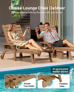 YEFU Chaise Lounge Chairs Set of 2 Outdoor,Pool Lounge Chair with Adjustable Backrest,All Weather Patio Lounge Chair with Cup Holder&Armrest,for Outside,Beach,Deck,Heavy Duty,400lbs Capacity(Teak)