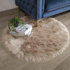 Ashler Faux Fur Rug - Fluffy Shaggy Area Rug, Ultra Soft 3 x 3 Feet Round, Beige Fuzzy Machine Washable Shag, Nursery Decor Throw for Bedroom, Kids Room, Living Room