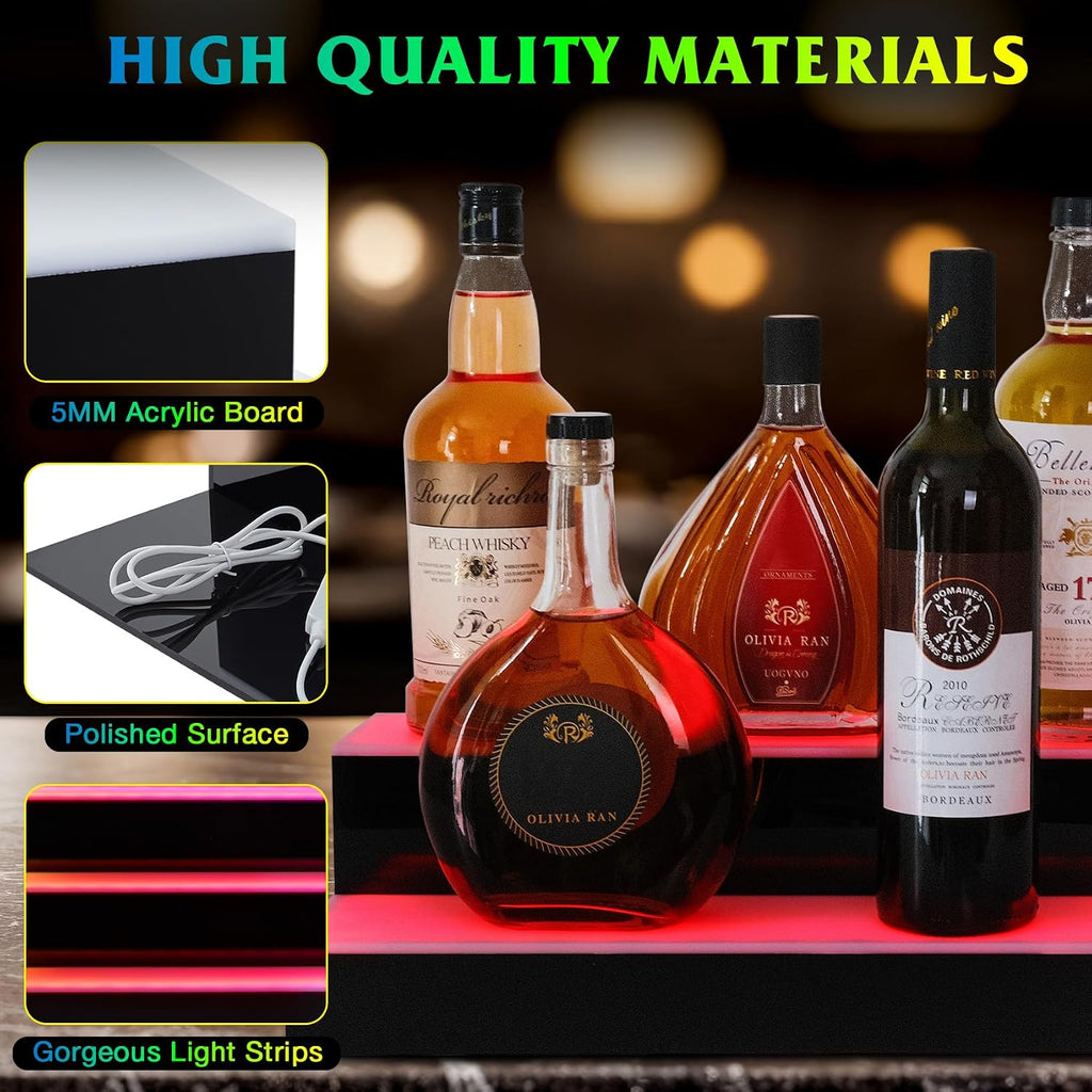 LED Lighted Liquor Bottle Display Shelf, 2 Tiers 30 Inch Bar Bottle Display Shelf with Remote and App Control for Home Bar Party Whiskey Wine Coffee Syrup Water Bottles Display