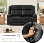 Watson & Whitely Genuine Leather Power Loveseat Recliner Sofa, 2 Seat Wall Hugger Reclining Sofa with Power Headrest & Charging Ports, Dual Recliner Sofas for Living Room, RV, Black