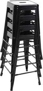 Buschman Metal Bar Stools 24" Counter Height, Indoor/Outdoor and Stackable, Set of 4 (Black)