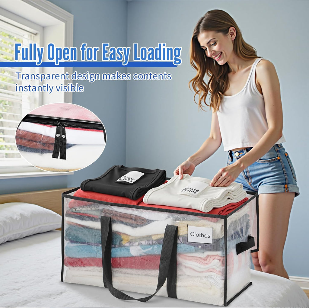 BAGAIL Heavy Duty Moving Bags with Strong Handle, Extra Large Moving Boxes, Storage Tote for Clothes, College Moving Supplies(Clear, 6 Pack)