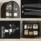 YITAHOME Arched Cabinet, 71" Tall Kitchen Pantry Storage Cabinet with Glass Door, Adjustable Shelves and Drawer, Farmhouse Wood Versatile Cupboard for Living Dining Room, Black